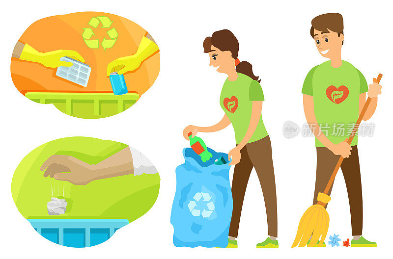志愿者清理环境，垃圾载体
