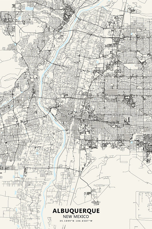 阿尔伯克基，新墨西哥矢量地图