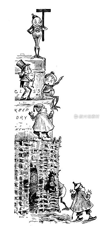 有趣的卡通人物的古董插图(“布朗尼”，1887年)