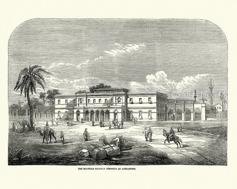 维多利亚时代的铁路建筑，埃及的亚历山大铁路终点站，19世纪50年代