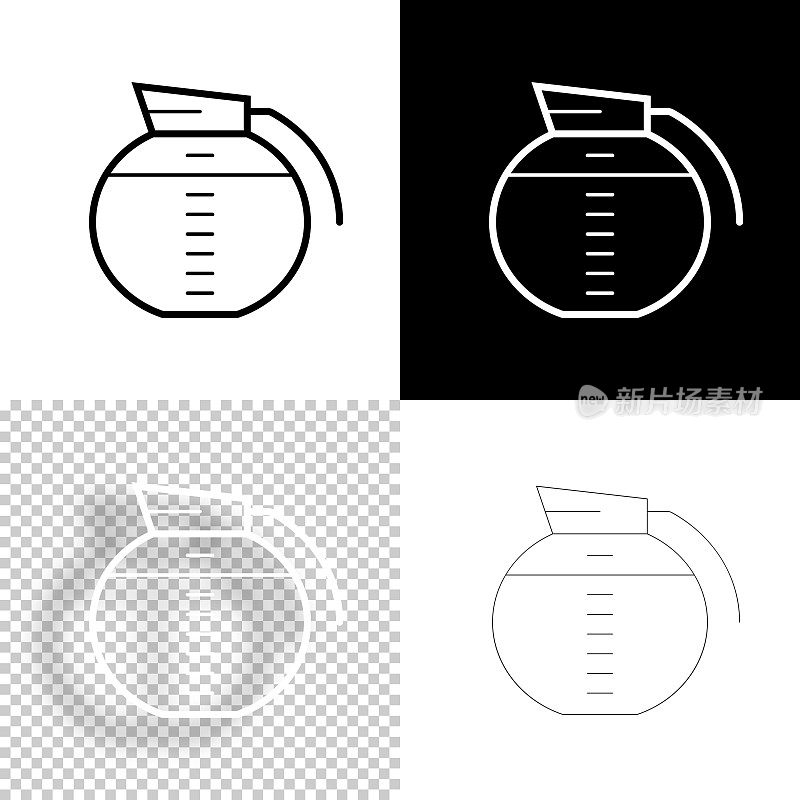咖啡机。图标设计。空白，白色和黑色背景-线图标