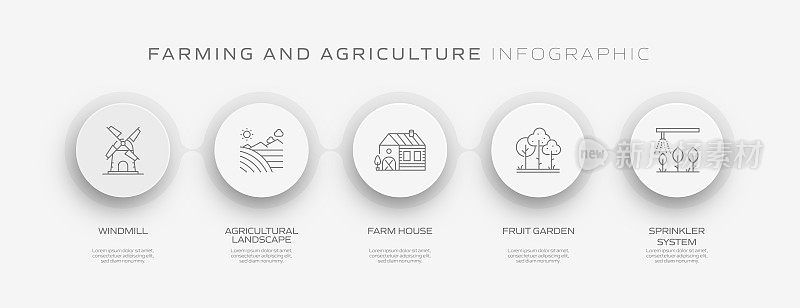 农业和农业相关过程信息图模板。过程时间图。带图标的工作流布局