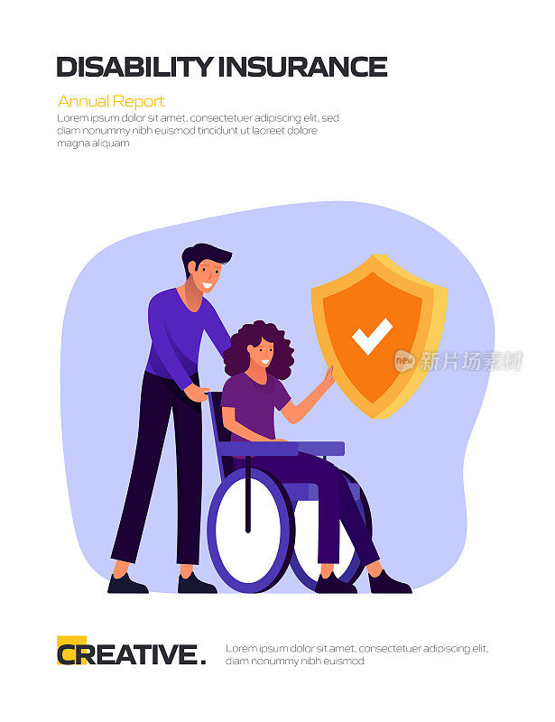 残疾保险概念平面设计的海报，封面和横幅。现代平面设计矢量插图。