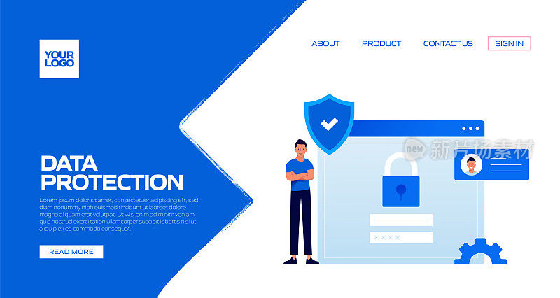 数据保护概念矢量插图登陆页面模板，网站横幅，广告和营销材料，在线广告，业务演示等。