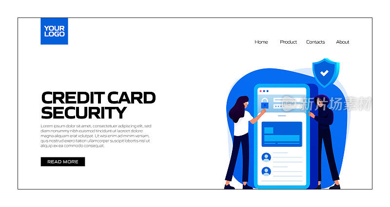 信用卡安全概念矢量插图着陆页模板，网站横幅，广告和营销材料，在线广告，业务演示等。