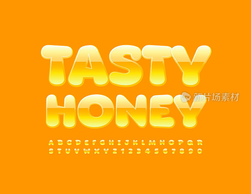 矢量明亮的标志美味的蜂蜜。黄色的字母和数字