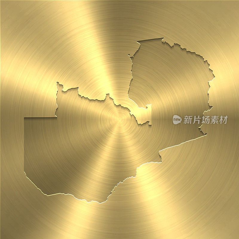 赞比亚地图上的金色背景-圆形拉丝金属纹理