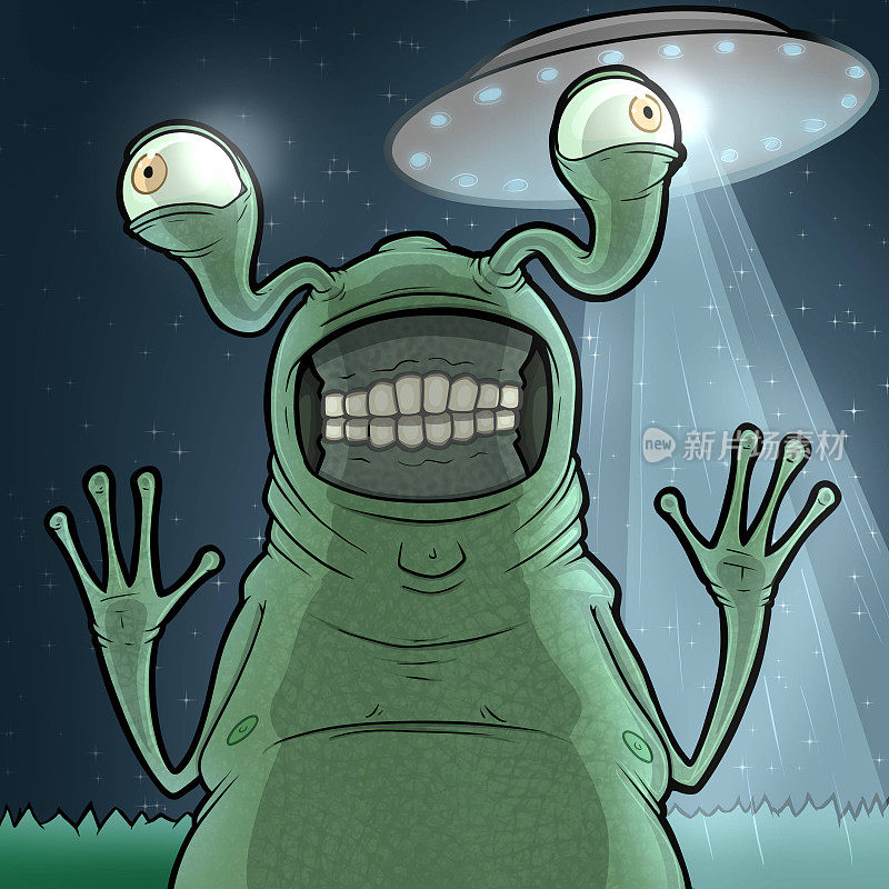 外星访客从他的UFO卡通插图上下来