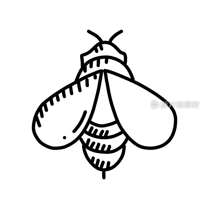 蜜蜂手绘制图标，涂鸦风格矢量插图