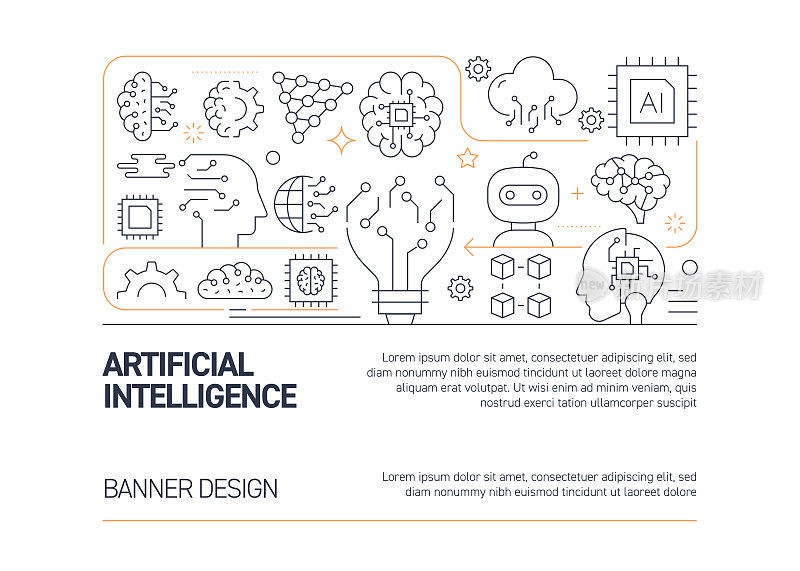 人工智能相关矢量旗帜设计概念，现代线条风格与图标