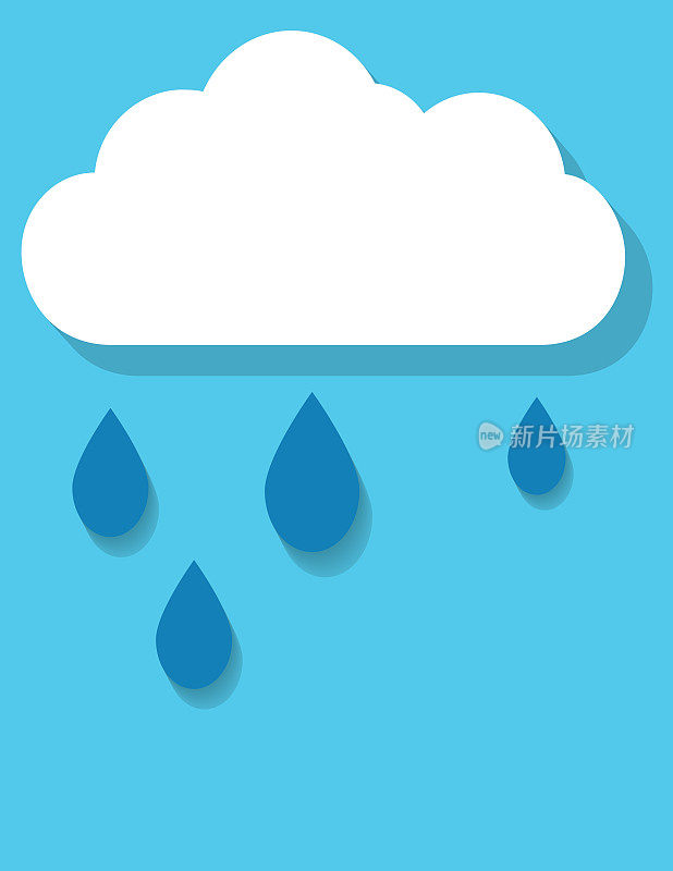 3D剪纸天气图标:云和雨滴