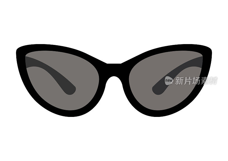 猫眼太阳镜。黑色镜片太阳镜隔离在白色背景。向量的太阳镜