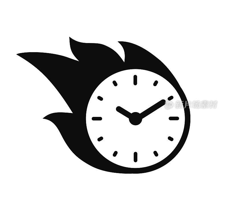 火灾时间图标，时钟在火灾图标，快速时间管理标志，截止日期概念设计，秒表火焰标志-股票矢量