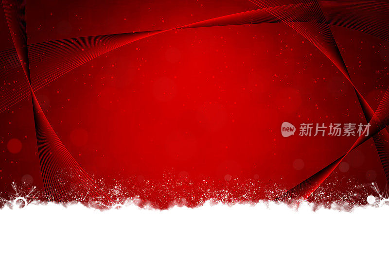 白色的雾或烟或雪的褶边和空缥缈的闪光点像气泡在圣诞主题的底部充满活力的暗栗色红色水平闪光节日圣诞背景与3D未来主义设计在角落