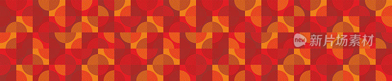酷炫的几何，红色和柔软的橙色无缝图案。矢量图