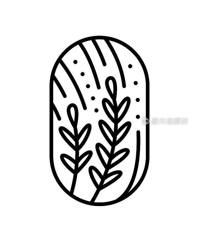 为面包店，咖啡馆或农产品标签生态标志有机植物设计的树枝上的小麦的矢量小穗。圆形纹章线性风格。古着粉icon为天然产品，生态健康