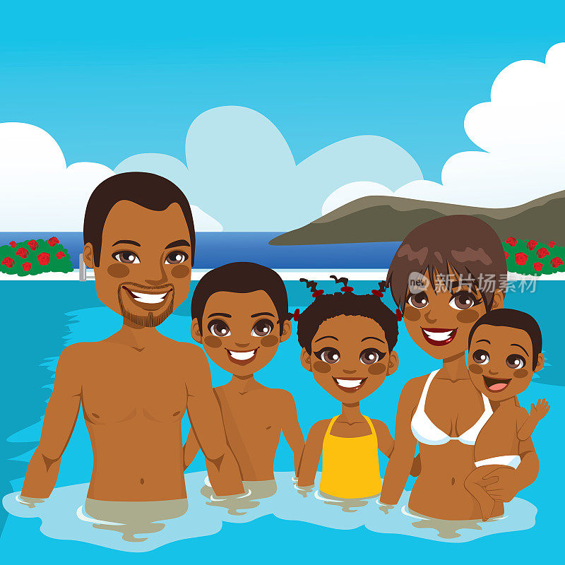 泳池上的非裔美国家庭