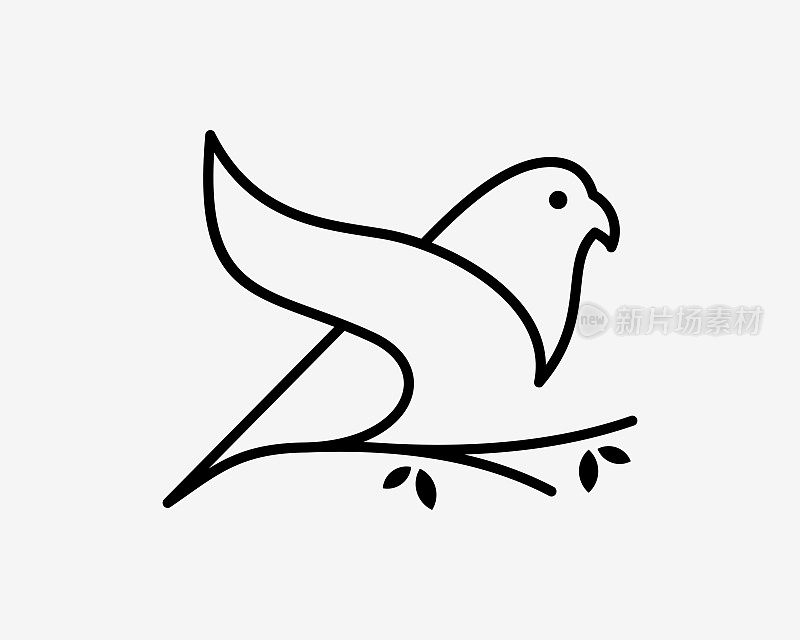 鸽子鸟鸽子和平翅膀飞自由肖像直线艺术简单最小矢量设计插图