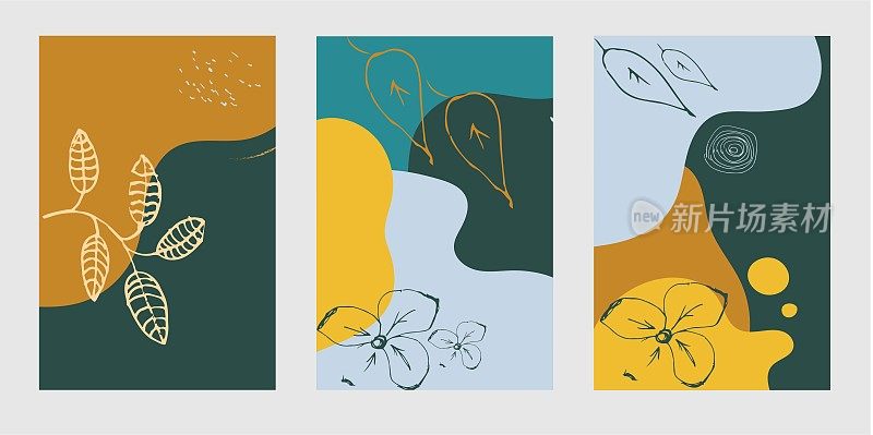 集现代花卉矢量彩色粉彩抽象背景