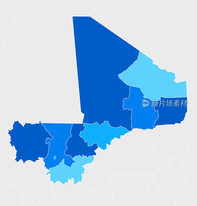高度详细的马里蓝色地图与地区和国家边界