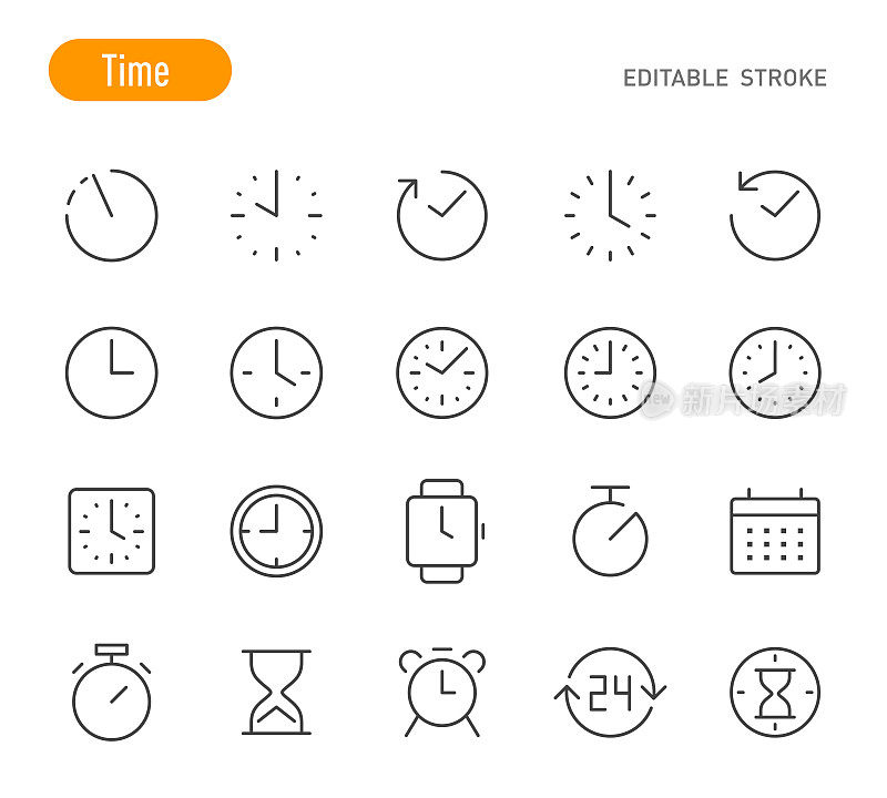 时间图标-线系列-可编辑的笔画