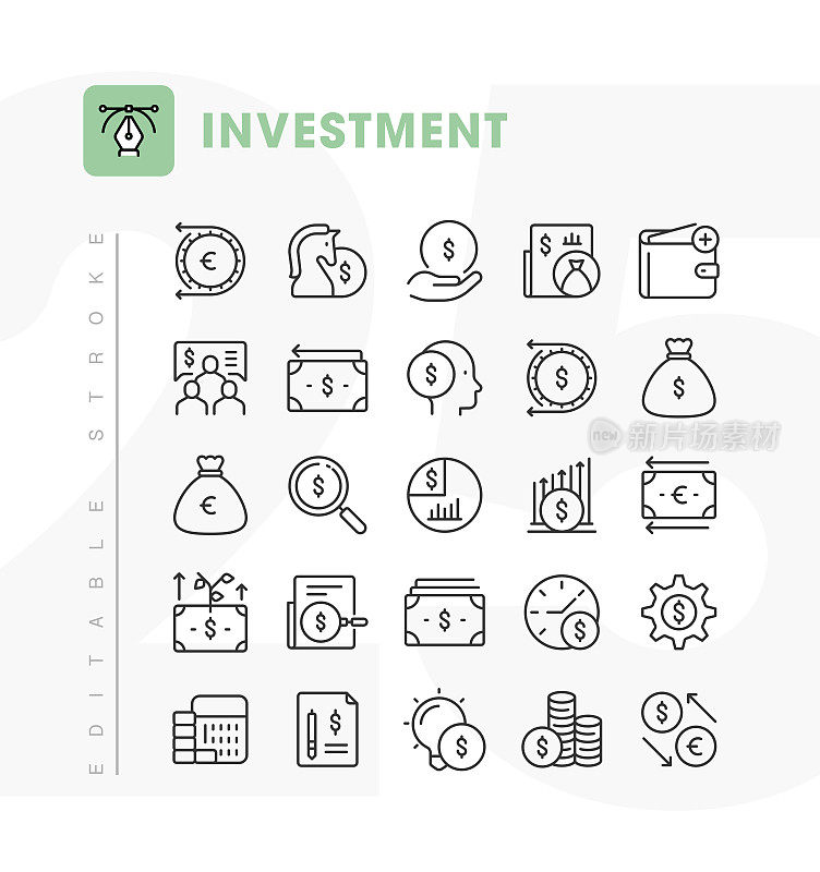 投资线图标集。可编辑的中风。像素完美。