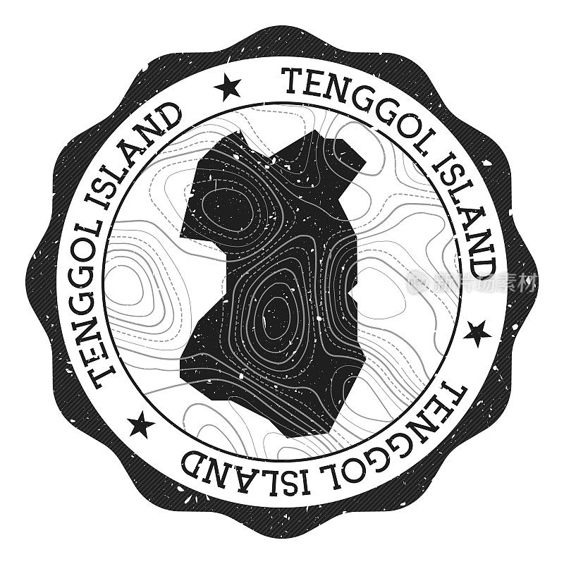腾果岛户外邮票。带有地形等值线地图的圆形贴纸。矢量插图。可作为腾格里岛的徽章、标识、标签、贴纸或徽章。
