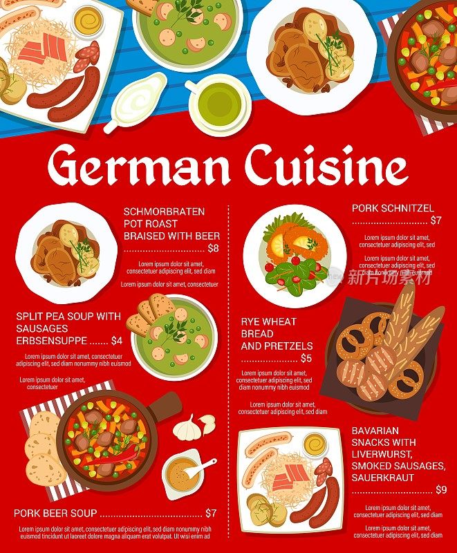 德国菜菜单上的酸菜和猪肉炸肉排