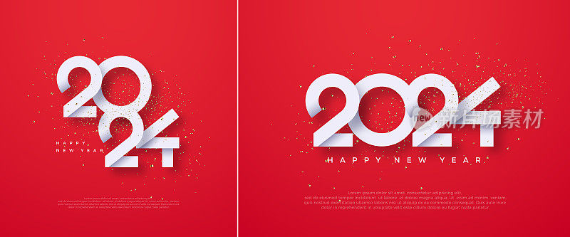 2024年新年快乐，蓝色背景上有白色唯一的数字。高级矢量设计，海报，日历，横幅和问候。