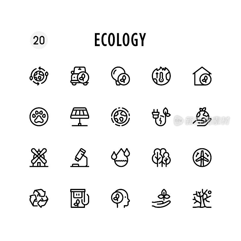 生态线图标集。可编辑的中风。像素完美。