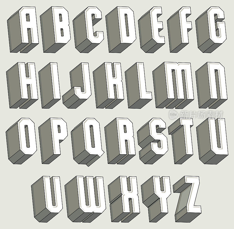 3d字体，几何尺寸的字母集。