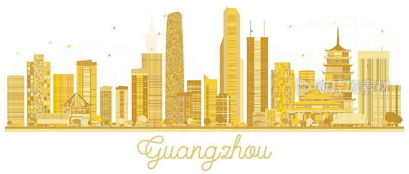 广州市天际线金色剪影。