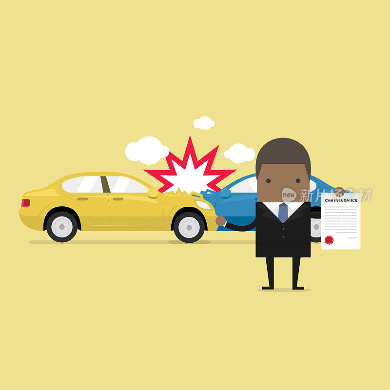 汽车保险服务中心。非洲商人显示汽车保护文件。