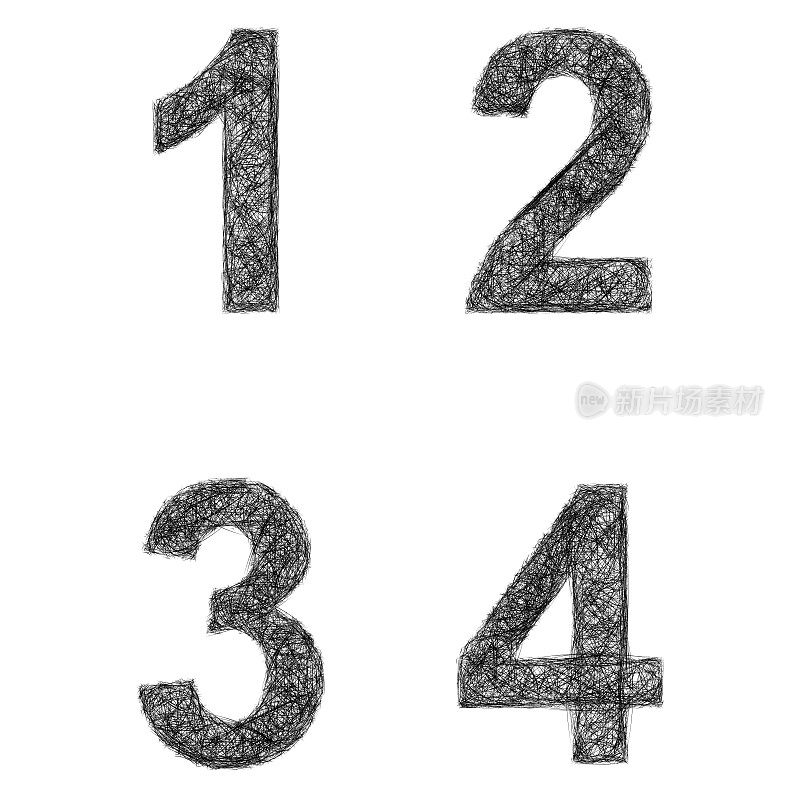 线条艺术字体集-数字1,2,3,4