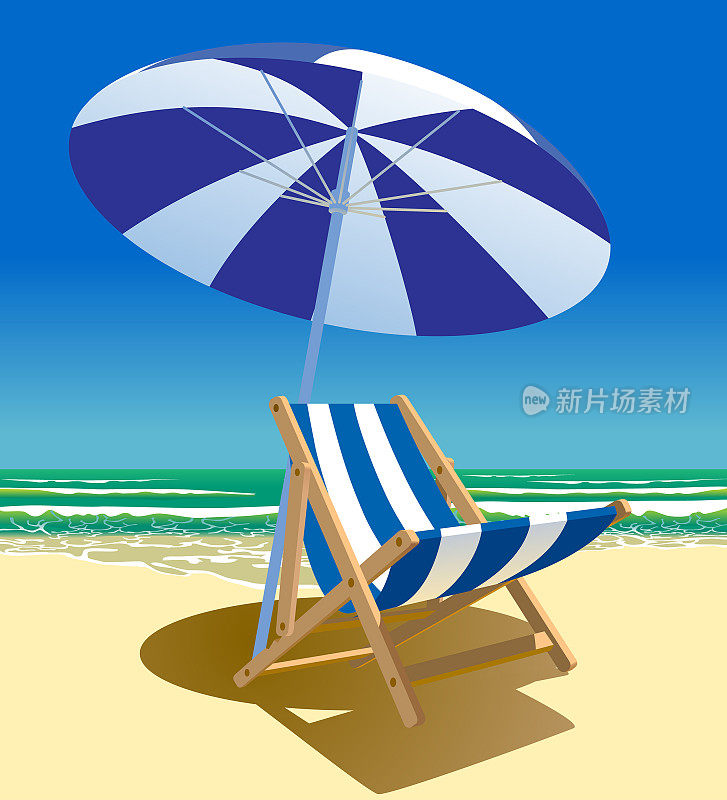靠近海边的沙滩椅和雨伞