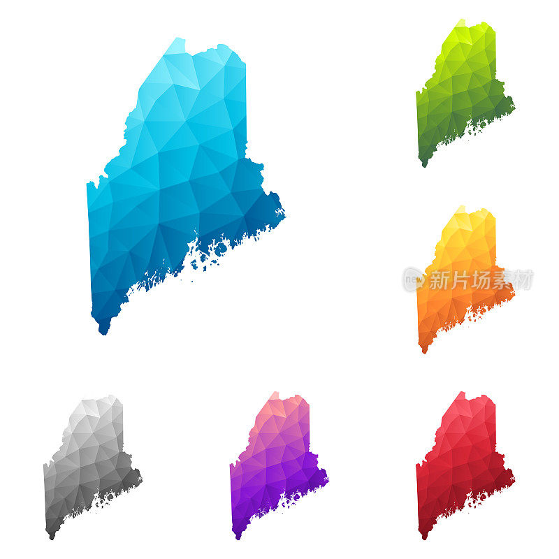 缅因州地图在低多边形风格-彩色多边形几何设计