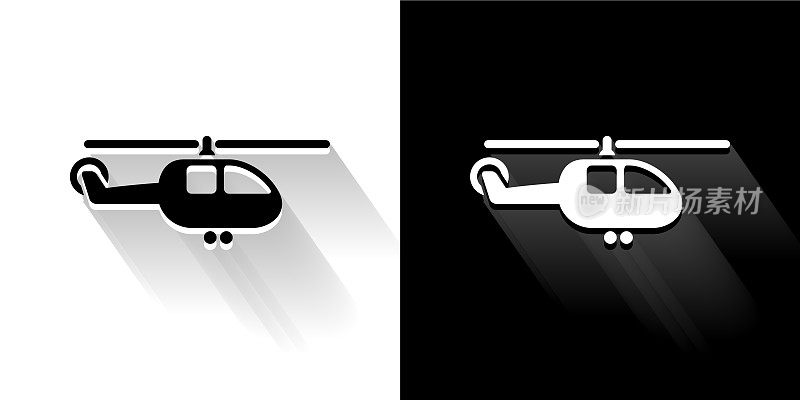 直升机黑色和白色图标与长影子
