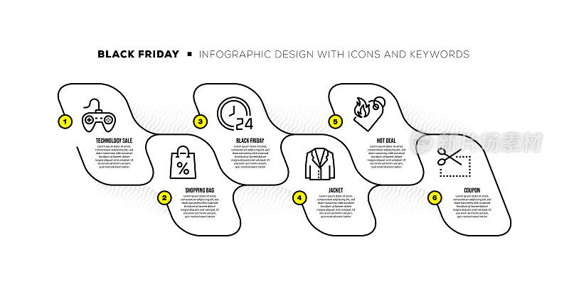 信息图表设计模板与黑色星期五的关键字和图标