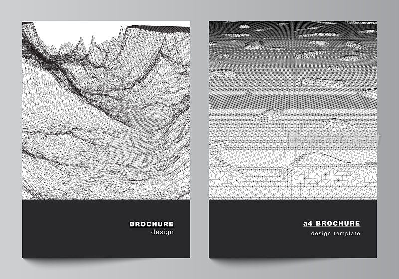 矢量布局A4封面模型模板的宣传册，传单布局，小册子，封面设计，书设计，封面。抽象的三维数字背景的未来最小化技术概念设计。