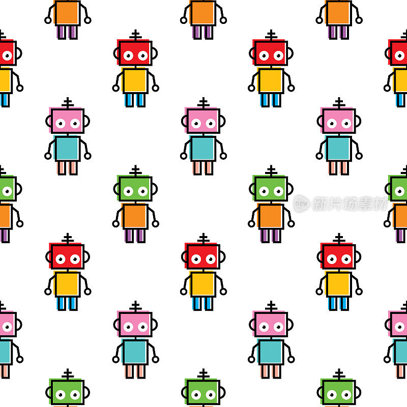 彩色小机器人无缝图案