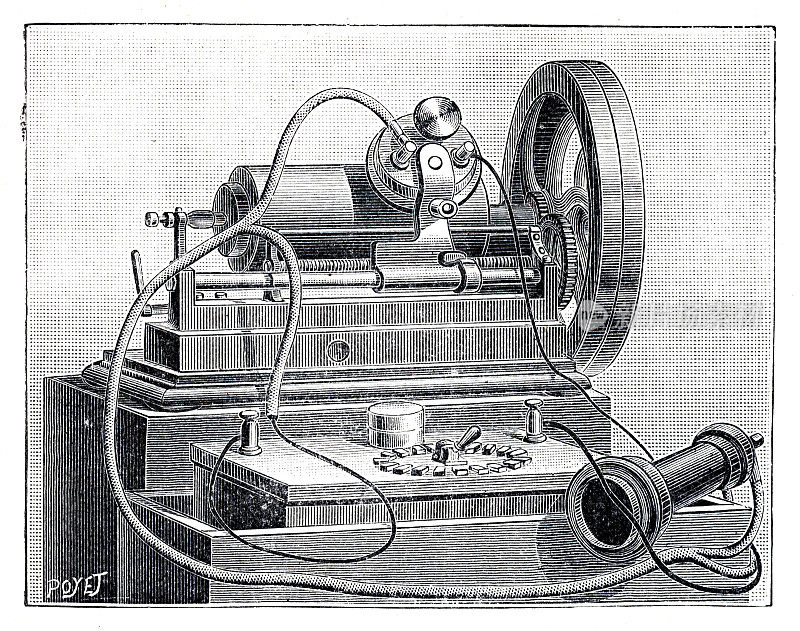 杜绍1894年发明的微型留声机或麦克风
