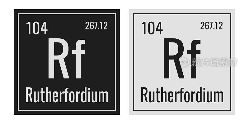 Rutherfordium象征。元素周期表中的化学元素。矢量插图隔离在白色背景上。玻璃的迹象。