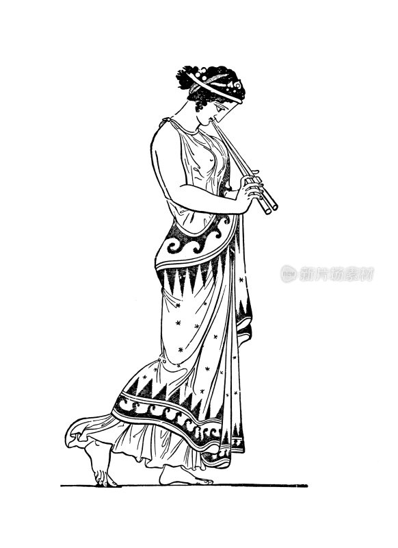 长笛手(花瓶上的古董雕刻)