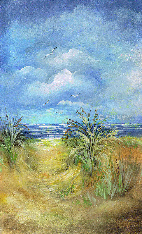 海景海洋沙丘草Cloudscape原始艺术品
