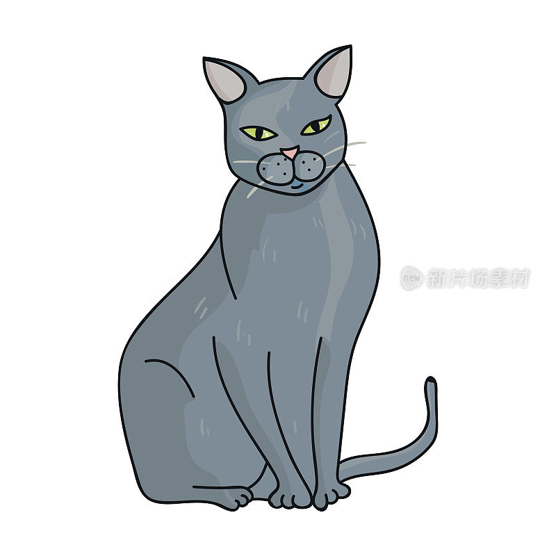Chartreux图标在卡通风格孤立的白色背景。猫品种符号股票矢量插图。