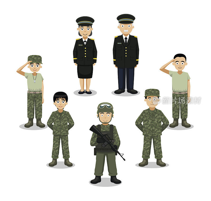 军事人物卡通矢量插图