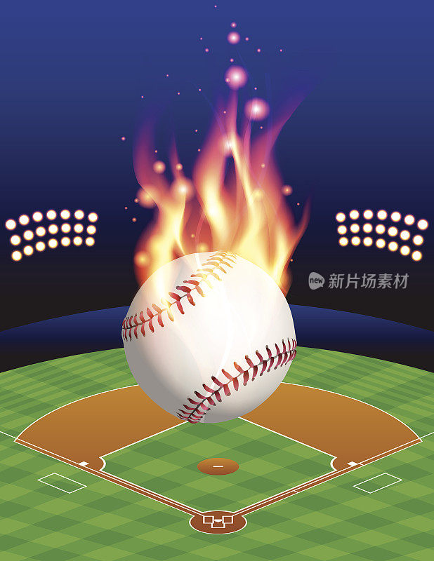 向量棒球，场地，和火焰插图