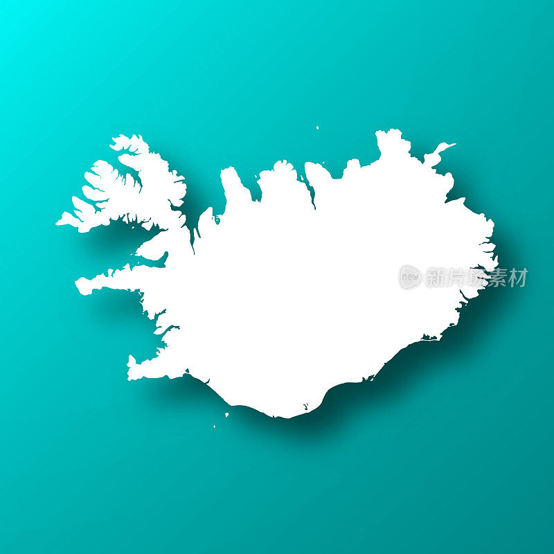 冰岛地图上的蓝绿色背景与阴影