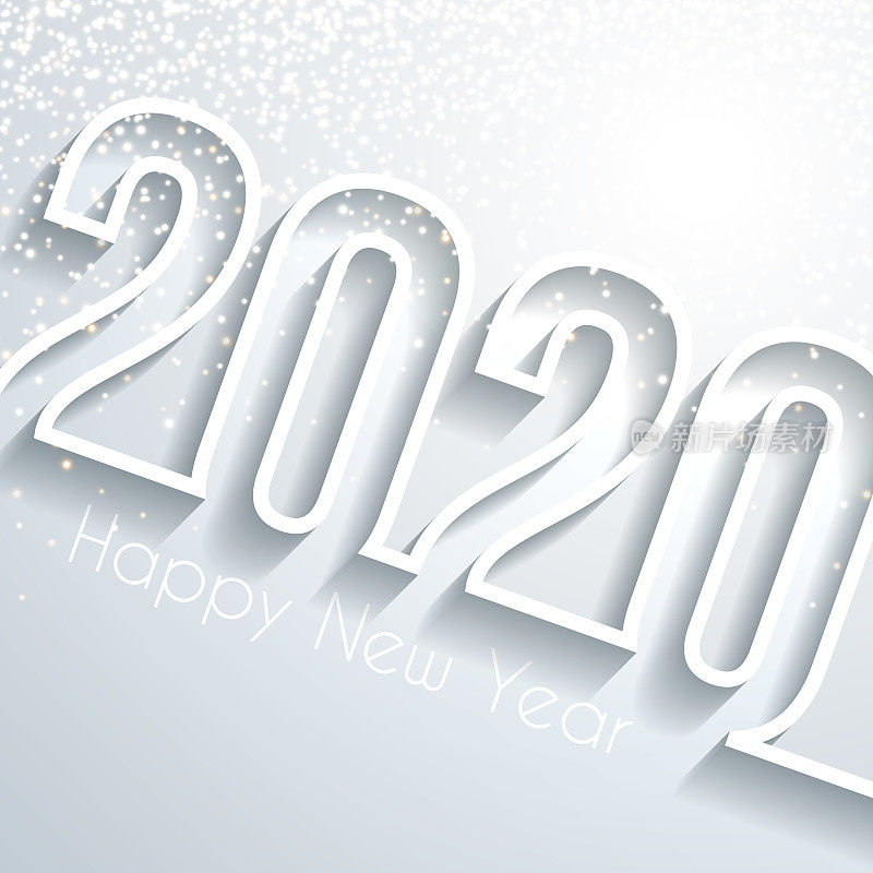 2020年新年快乐，金色闪光-白色背景