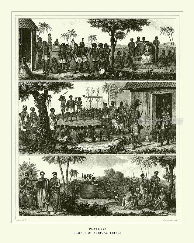雕刻古董，非洲部落人雕刻古董插图，1851年出版